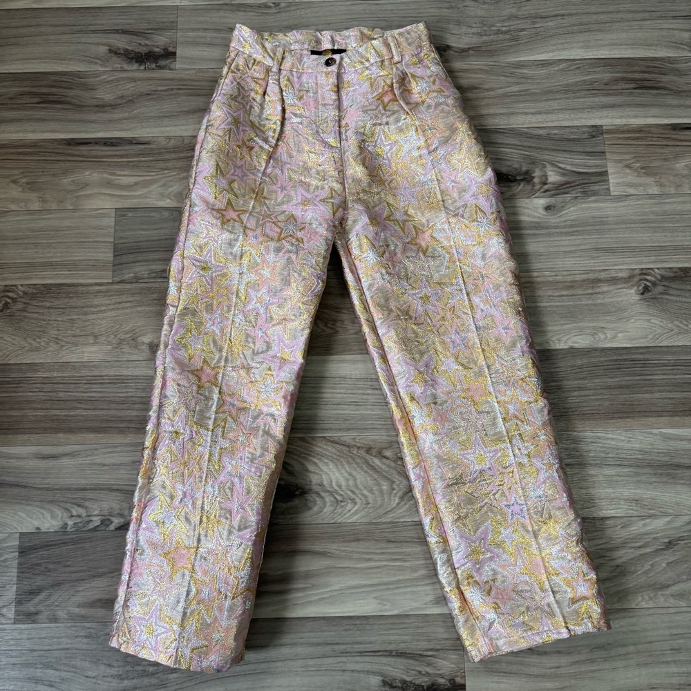 ASOS Dusty Daze Metallic Star Straight Leg Jacquard Pants Size Small